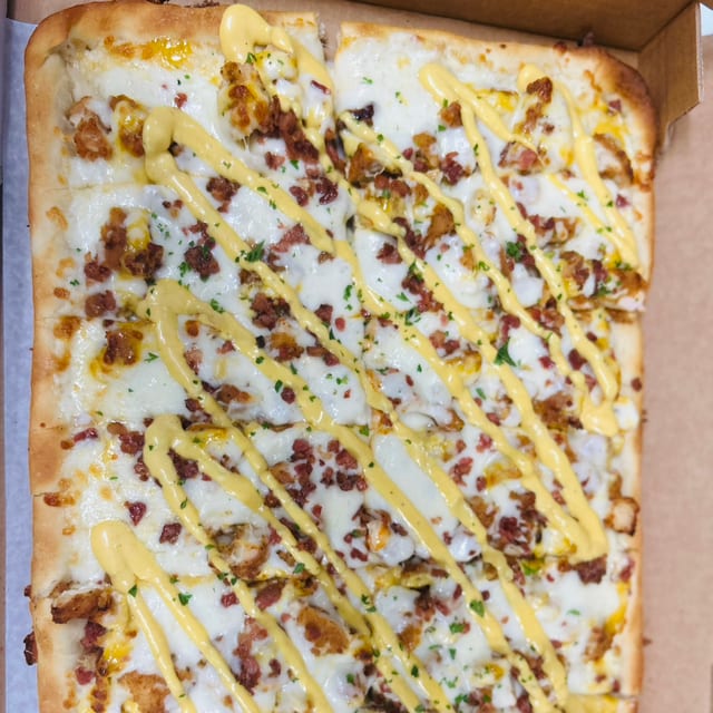 Chicken Bacon Chipotle Square Pizza.