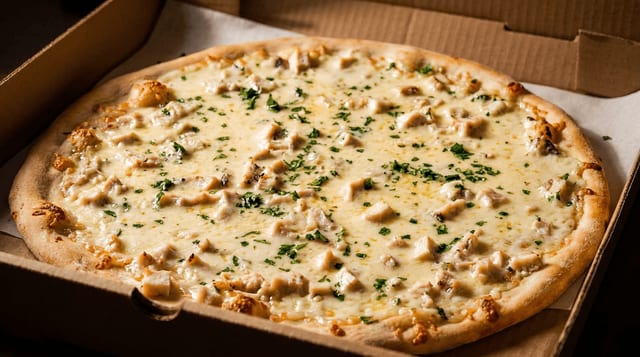 Chicken Alfredo Pizza.