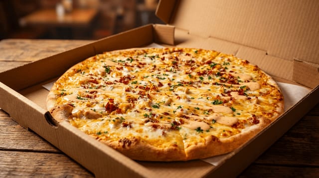 Chicken Bacon Chipotle Ranch Pizza.