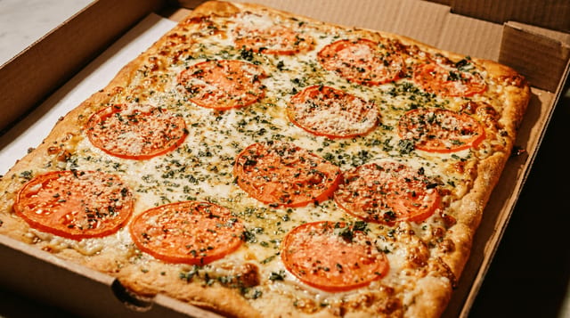 Fresh Tomato Garlic Square Pizza.