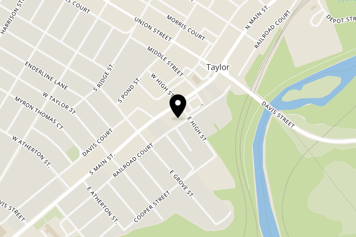 Map showing the location of D'Amore Pizza on 211 S Main St in Taylor